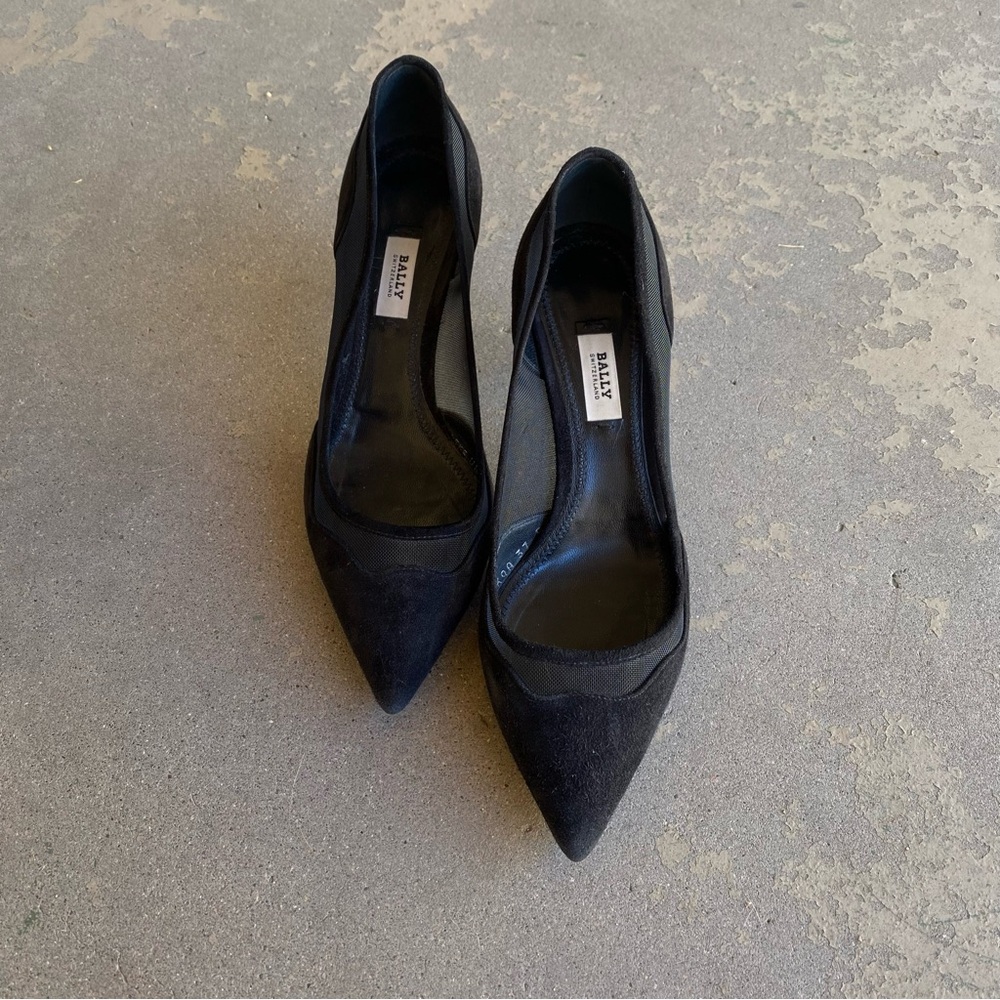 Bally Black Suede & Mesh Pointed Heels